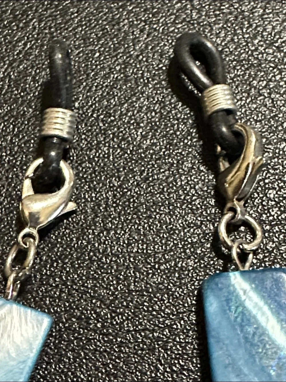 Rectangular Blue Shell & Purple Shell Chip Linked Eye Glass Holder Necklace